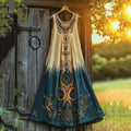 Women's Tribal Pattern Linen V Neck Maxi Dress elevenforest