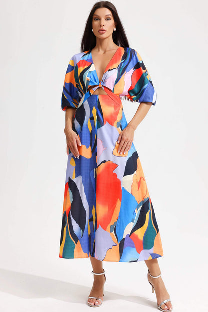 Abstract Print V-neck Maxi Dress