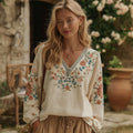 Women's Bohemian Art Floral Pattern V-neck Long-sleeved Top elevenforest