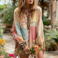 Women's Vintage Floral Art Patch Loose Fit T-shirt elevenforest