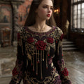 Women's Halloween Red Rose And Blood Stained Retro Round Neck Sweater elevenforest