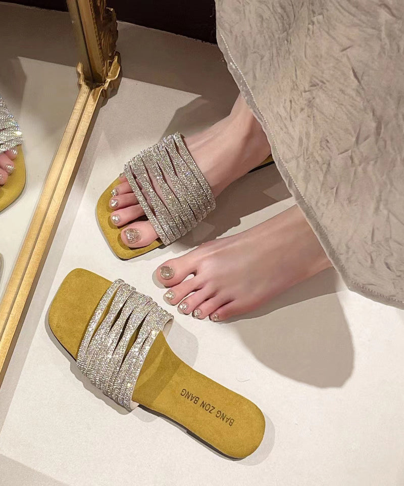 Yellow Zircon Splicing Slide Sandals Peep Toe Ap1014