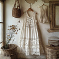Vintage Lace Linen Blend Midi Dress elevenforest