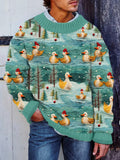 Felt Art Farm Duck Pattern Cozy Knit Sweater artswardrobe