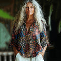 Bohemian Style Linen Colorful Floral Art Print  Long Sleeve Shirt elevenforest