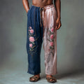 Vintage Boho Floral Art Color Clash Men's Linen Pants elevenforest