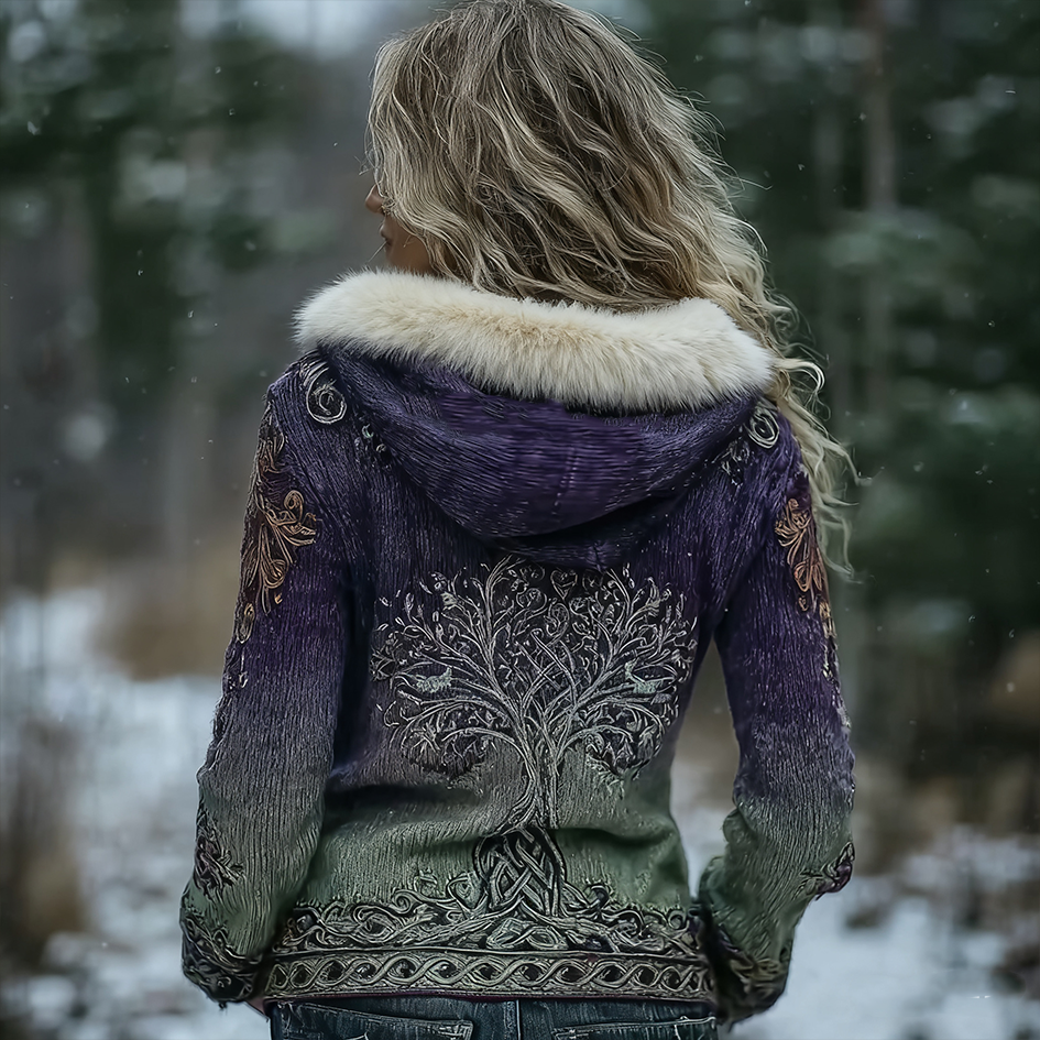 Bohemian Retro Gradient Color Women's Winter Knit Sweater Coat elevenforest