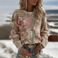Women's Retro Rose Floral Art Gradient Cozy Casual Sweater elevenforest
