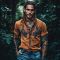 Men's Bohemian Embroidered Linen Button-down Short Sleeve Shirt elevenforest