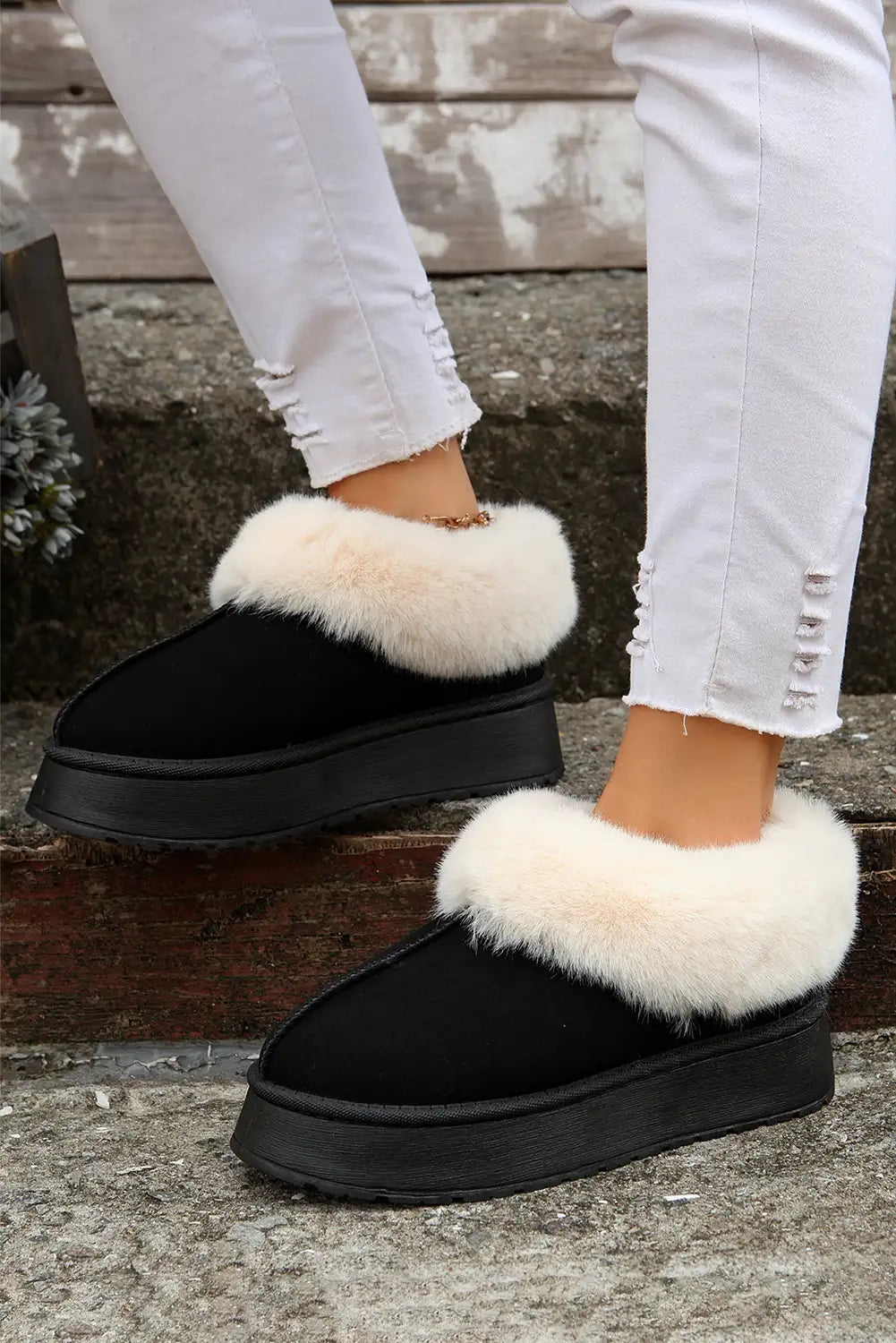 Cozy Black Plush Suede Snow Boots