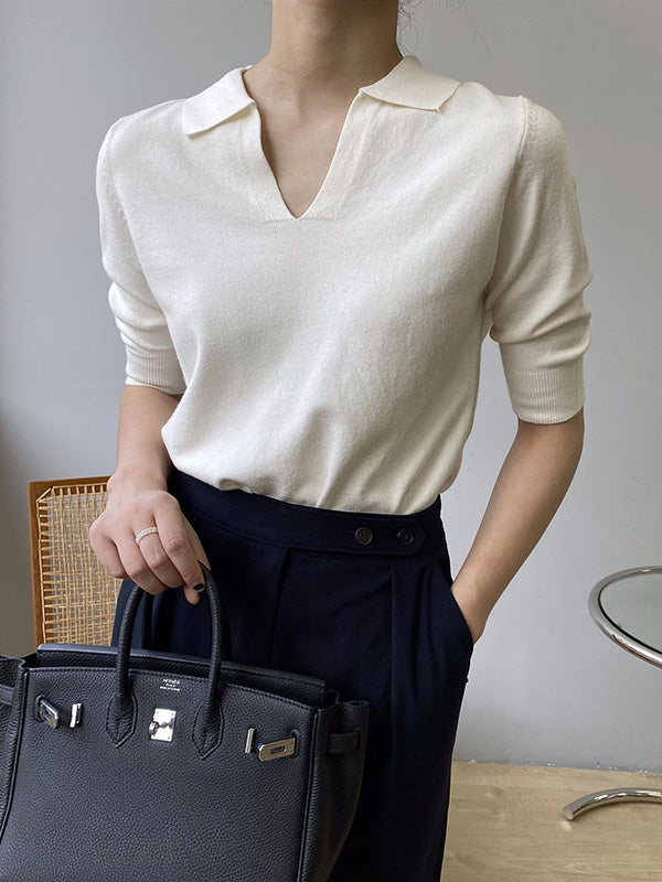 7 Colors Urban Color Half Sleeves Knitting Shirt Top