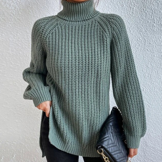 Retro Mid Length Raglan Sleeves High Lapel Split Sweater elevenforest