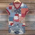 Comstylish Women's Vintage Independence Day Floral Graphic V-neck T-shirt