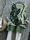 Comstylish Cute Cat & Wildflower Art Pattern Cozy Linen Tunic