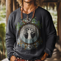 Men's Art Painting Tree Of Life Gradient Retro Print Round Neck Long Sleeve Linen T-shirt elevenforest