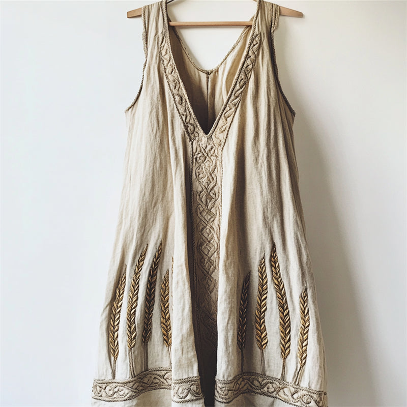 Lammas Wheat Embroidered Celtic Linen Tank Top elevenforest