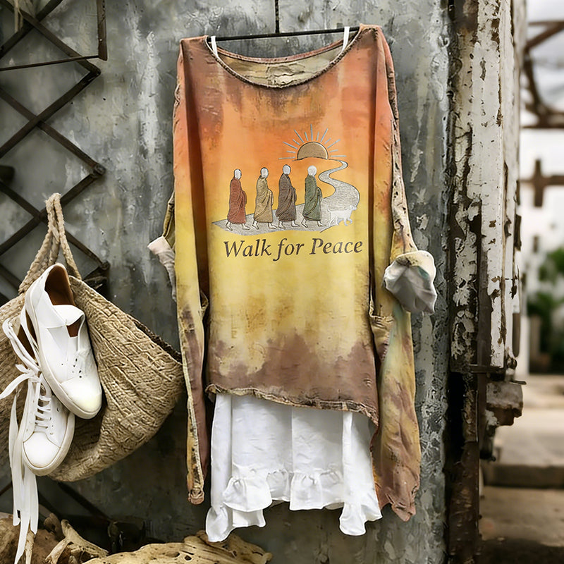 Comstylish Walk For Peace Aloka Dog In Gradient Art Linen Tunic