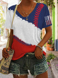 Comstylish Women's Baseball Falg Printed Short-sleeved T-shirt