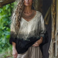 Classy Contrast Dyed V Neck Linen Tunic elevenforest