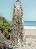 Vintage Floral Pattern Flowy Linen Dress elevenforest