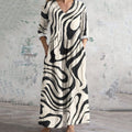Comstylish Women's Vintage Stripe Pattern Cozy Linen Dress