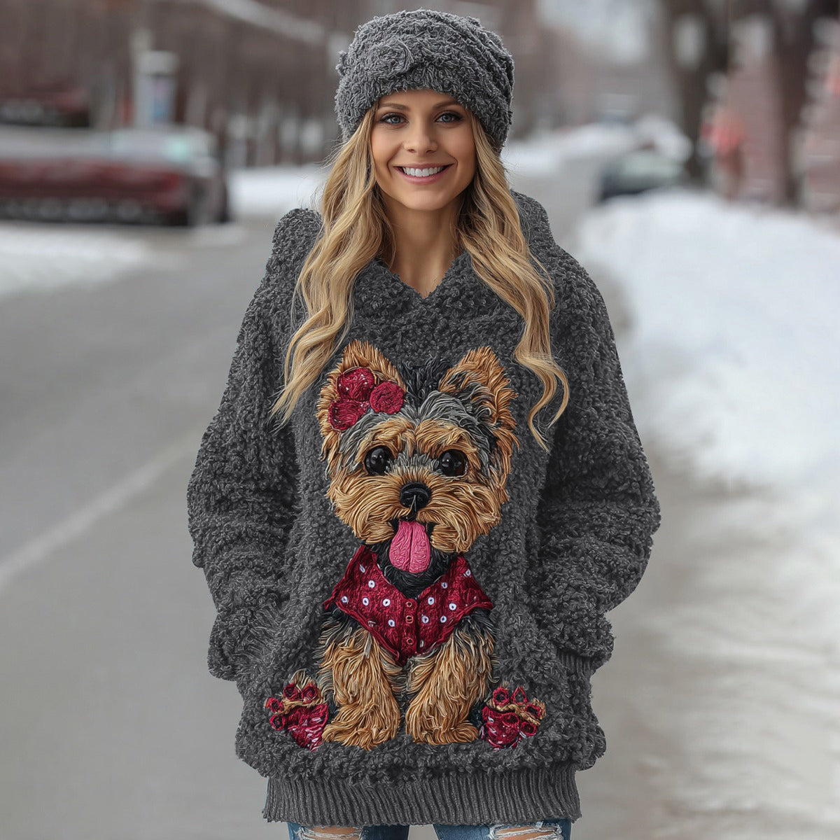 Comstylish Cute Fuzzy Yoshka Puppy Soft Hooded Sweater