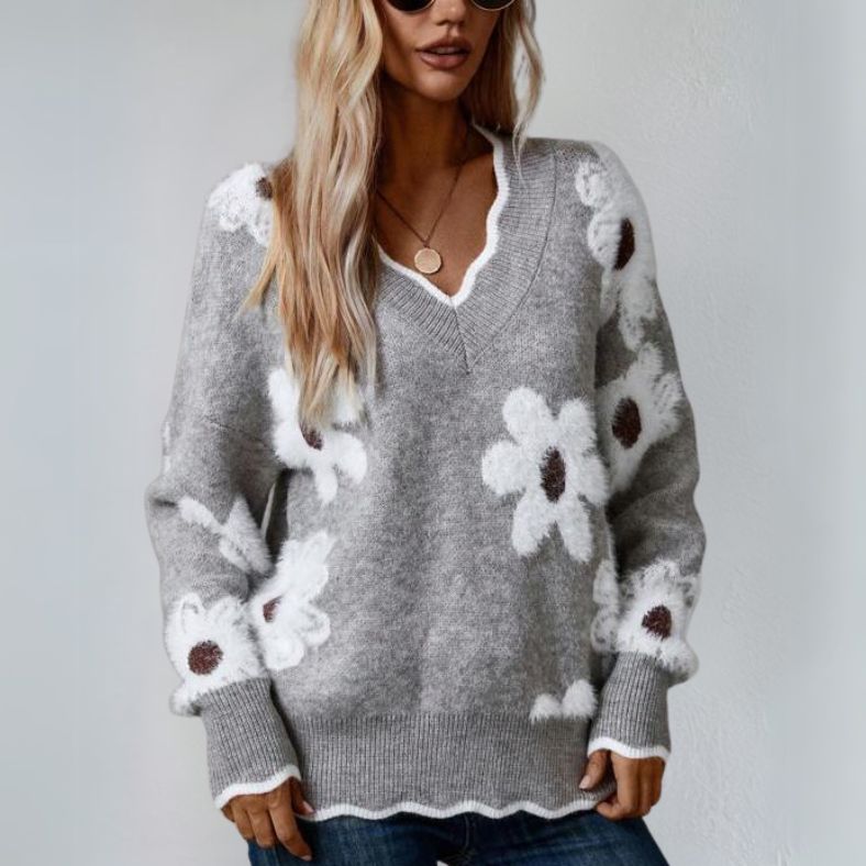 Paola® | Trendy knitted women's sweater with a floral motif