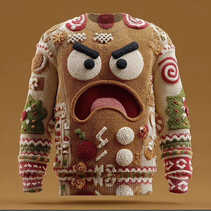 Comstylish Men's Funny Christmas Gingerbread Man Pattern Ugly Sweater