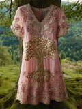 Viking Sparkling Tree Of Life Women's V-neck Mini Dress elevenforest