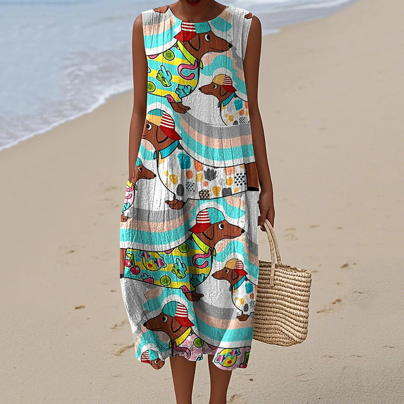 Women's Vintage Colorful Dog Art Dress elevenforest
