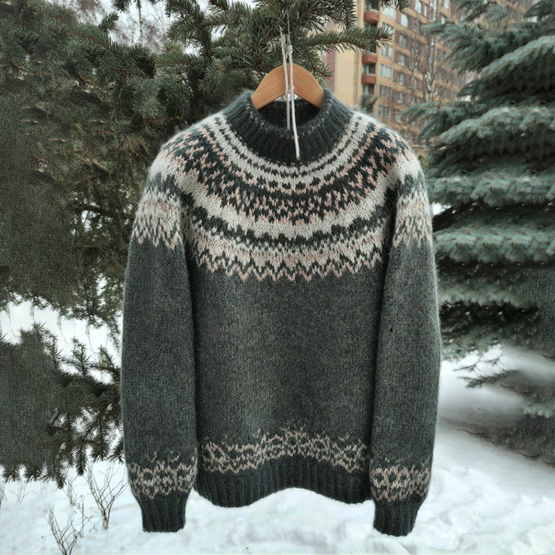 Vintage Icelandic Knit Jacquard Warmth Crew Neck Sweater（unisex） elevenforest