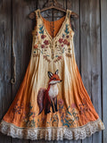 Vintage Fox Floral Embroidered Lace Hem Gradient Linen Dress elevenforest