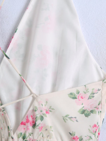 Early Spring Printed Backless V Neck Strap Dress – Print Open Back Sleeveless Mini Dress