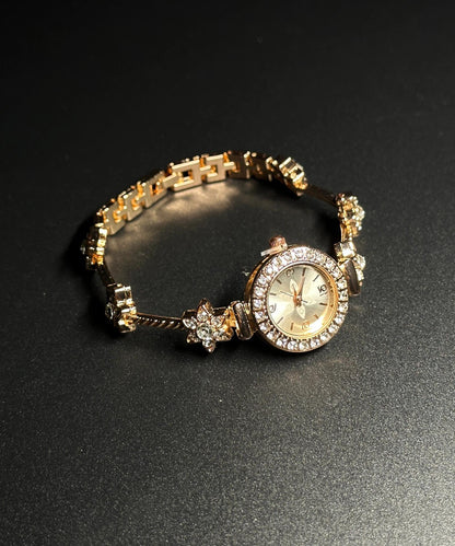 Stylish Gold Alloy Zircon Organic Glass Watches