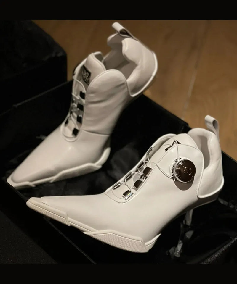 European and American Style Silver Splicing High Heel Boots Pointed Toe