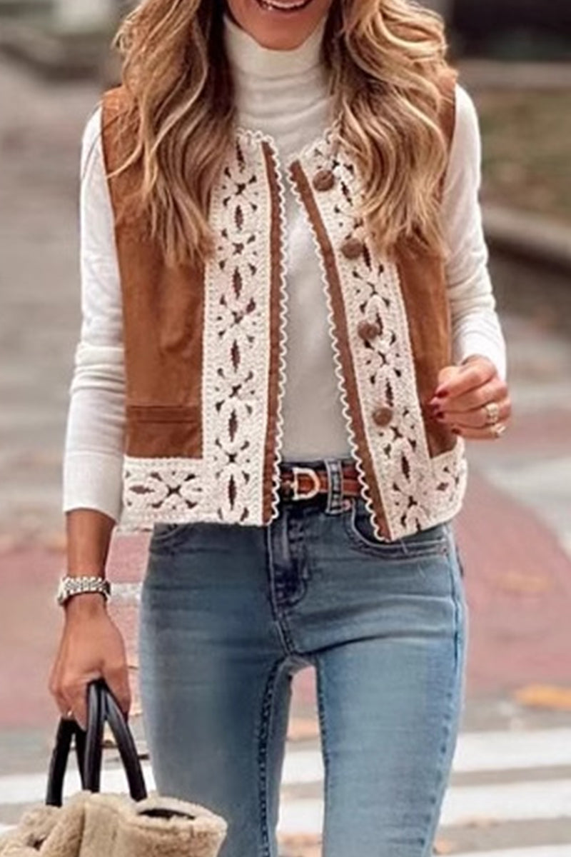 Lace Patchwork O Neck Waistcoats
