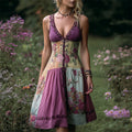 Vintage Roses Boho Lace Patchwork Linen Tank Dress elevenforest