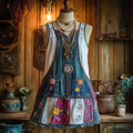 Vintage Denim Floral Patch Sleeveless Dress elevenforest
