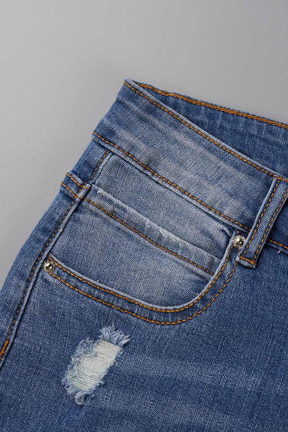 Street Patchwork Ripped Straight Denim Jeans(4 Colors)