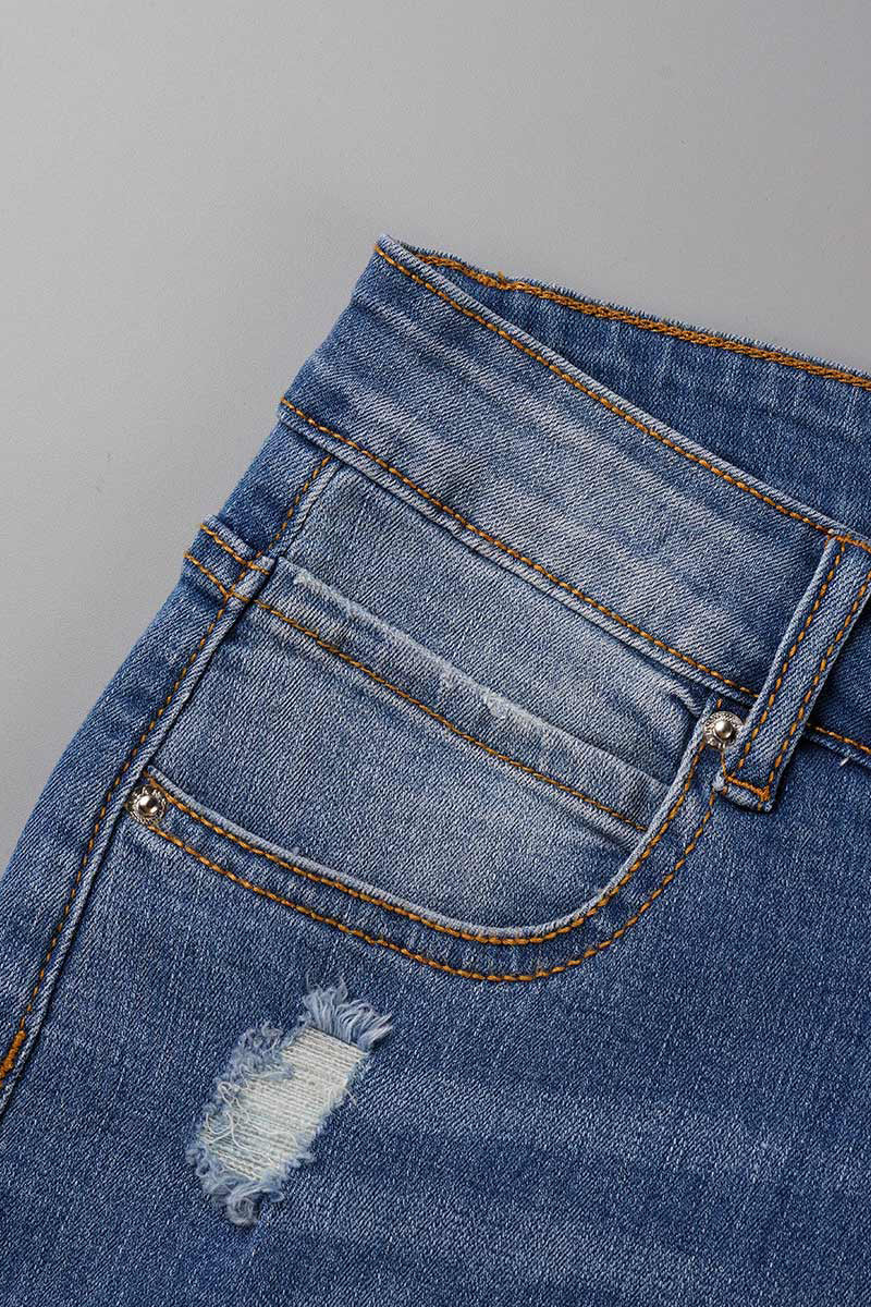 Street Patchwork Ripped Straight Denim Jeans(4 Colors)