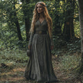 Vintage Celtic Knot Pattern V-neck Linen Blend Midi Dress elevenforest