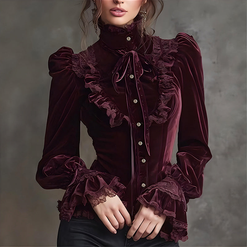 Comstylish Gothic Loose Dress Velvet Retro Long Sleeved Shirt