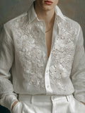 Men's Lace Flowers Embroidered Comfy Linen Blouse elevenforest
