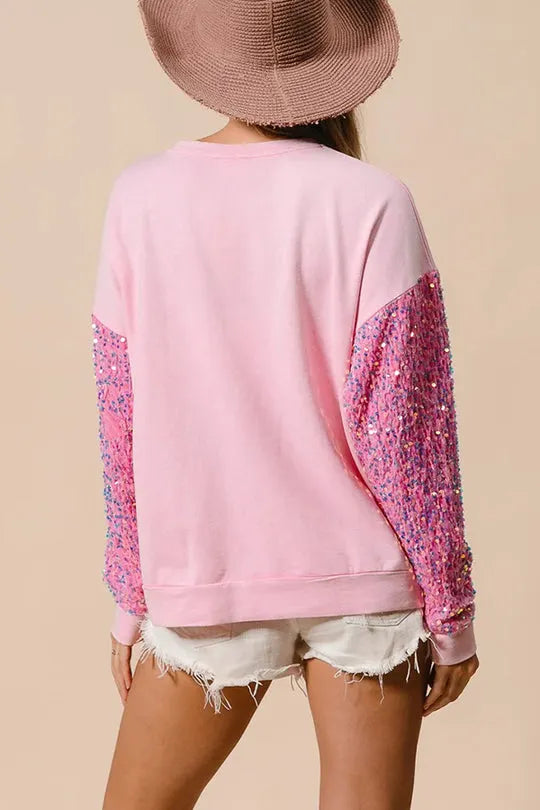 Christmas Loose Round Neck Sequined Sleeve Sweatshirt