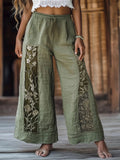 Vintage Floral Boho Women's Linen Straight Leg Pant elevenforest