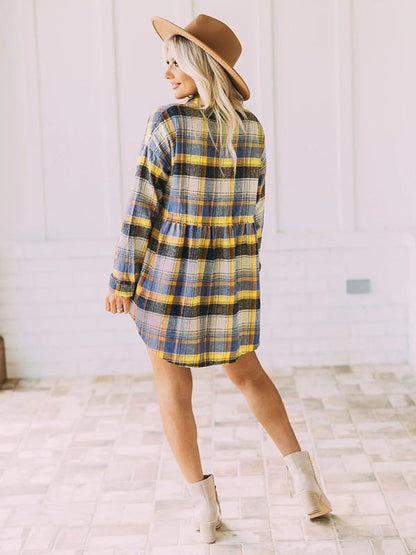 Loose Checkered Lapel Blouses&shirts Tops