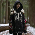 Comstylish Women's Vintage Rose And Skull Pattern Knit Hooded Sweater