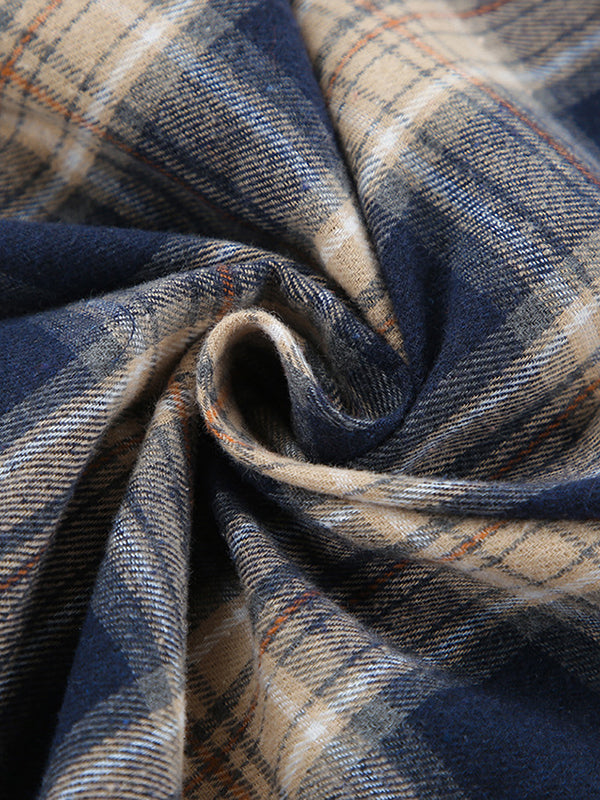 Long Sleeves Loose Plaid Split-joint Lapel Blouses