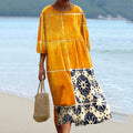 Women's Vintage Flowers Art Print Flowy Cotton Crew Neck Dress elevenforest