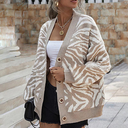 Autumn Winter Clothing Single Breasted Sweater Retro Lazy Knitted Mid Length Cardigan